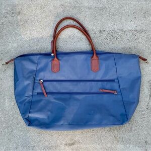 Large Navy Blue And Tan Tote Bag - Overnight/Weekend Bag